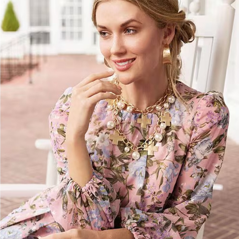 Southern Living Gold Cross and Pearl Necklace